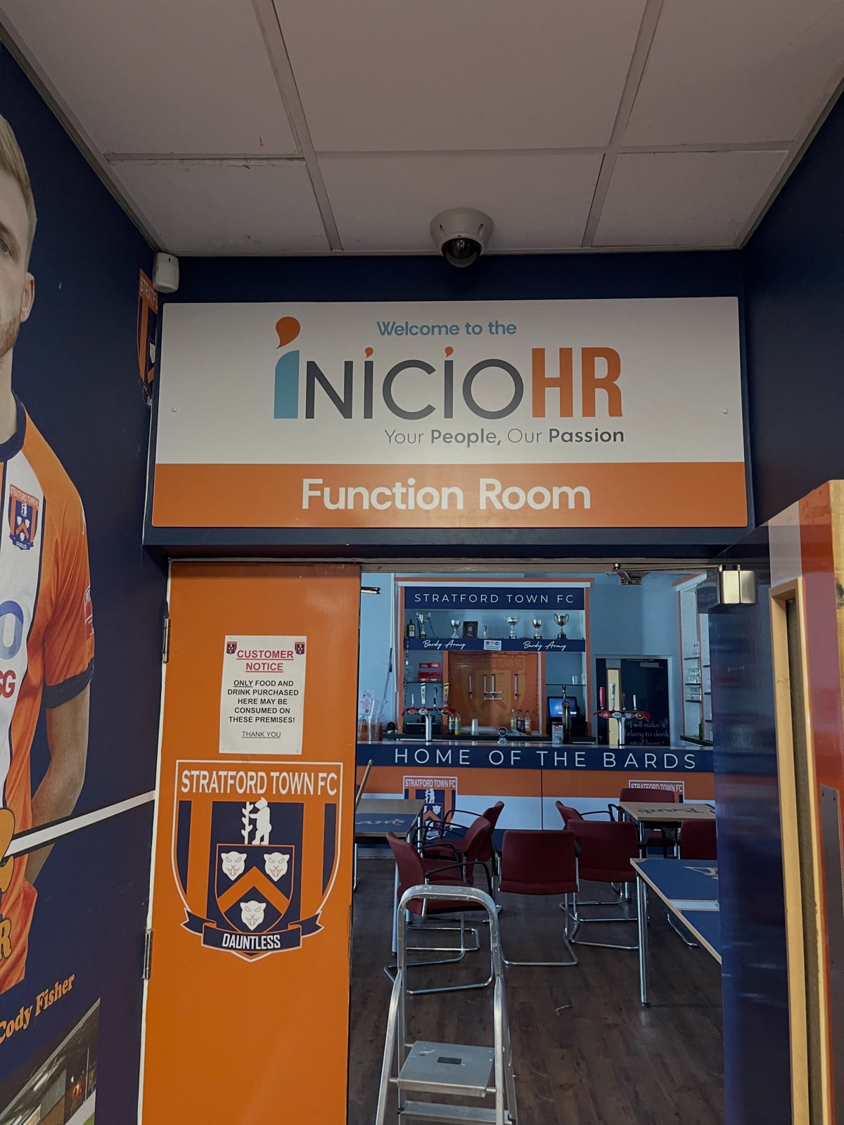 InicioHR function room sign at Stratford Town FC